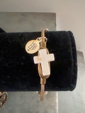 Bourbon and Bowties Gold Wire Cross Bangle Bracelet NWOT